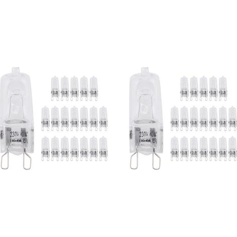 40 Stück G9-Halogenlampen, 40 W, klare, dimmbare Halogenlampen, warmweiß (2800 K) für Kronleuchter, Pendelleuchten und Gartenbeleuchtung, transparent (1/4)