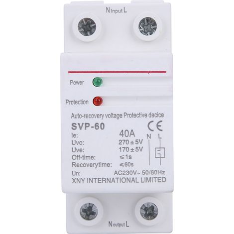 Protecteur sur/sous-tension 230V 40A avec réarmement automatique, module DIN rail, dispositif de protection électronique pour tableau électrique, disjoncteur de tension fiable. (1/5)