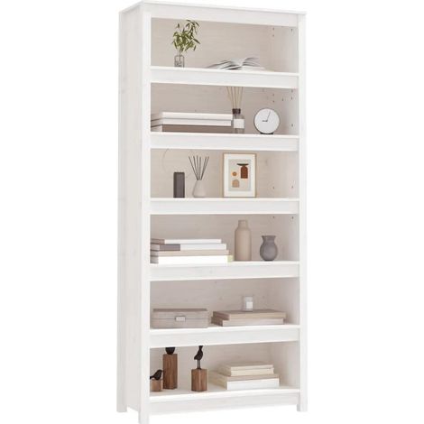 vidaXL Bücherregal Weiß 80x35x183 cm Massivholz Kiefer