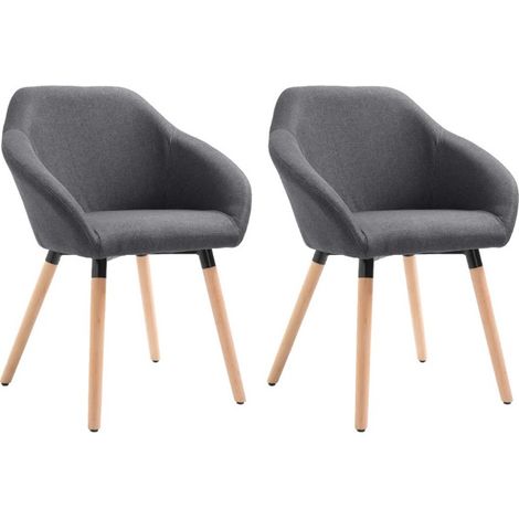 Chaise avec accoudoirs tissu gris foncé et pieds bois clair Packie - Lot de 2