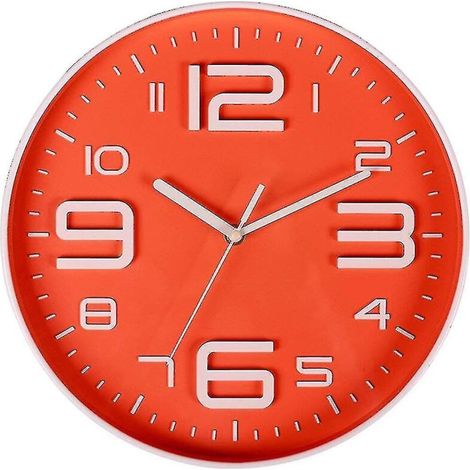 Geräuschlose 3D-Wanduhr mit Zahlen, 25 cm (10 Zoll), orange, batteriebetrieben (1/5)