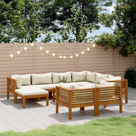 Set divani da giardino modulare in legno massello di acacia con cuscini crema 10 pezzi - PANGIVO (1/5)