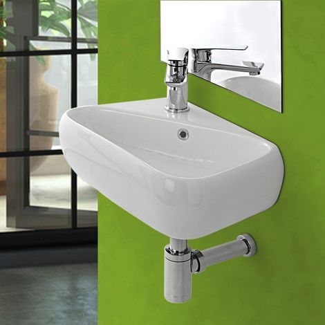 Lavabo sospeso in ceramica 45 x 27,5 cm bianco lucido destro (1/6)