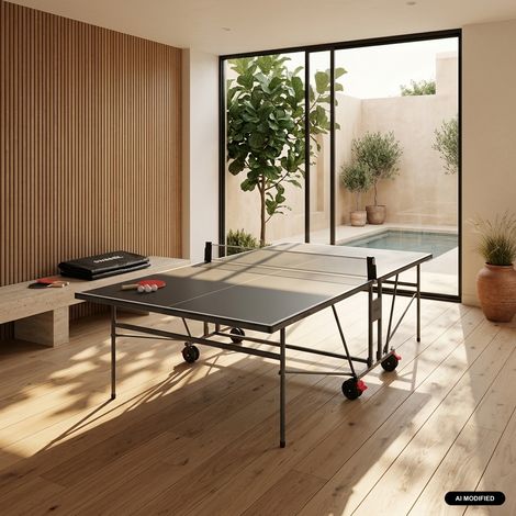sweeek - Table de ping pong INDOOR gris. avec 2 raquettes et 3 balles. utilisation intérieure + Housse en PVC
