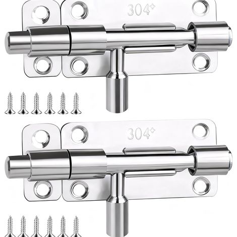 Lot de 2 boulons de porte coulissants en acier inoxydable, loquet de sécurité facile à monter pour une utilisation en intérieur sur les portes en bois (1/5)