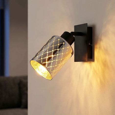 Applique murale LED, lampe de salon, orientable, métal noir, H 20 cm (1/5)