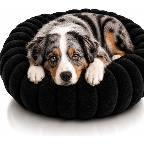 Panier Donuts Noir L Anti-Stress pour Chien Chat Rond Coussin Moelleux Effet Cocooning Pouf Apaisant Lavable Base Antidérapante Tailles Coloris 50 à 90 cm (1/5)