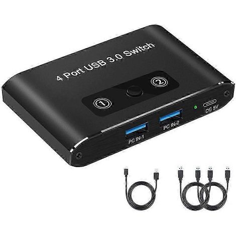Commutateur KVM USB 3.0 à 4 ports (2 entrées, 4 sorties), compatible avec les claviers d'ordinateur et le partage d'imprimantes. WHBYV (1/4)