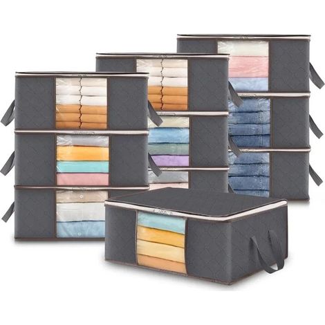 Lot de 10 sacs de rangement vêtements 35L, boîte pliable sous lit, housse couette organisateur de placard, fenêtre transparent - 35L (1/5)