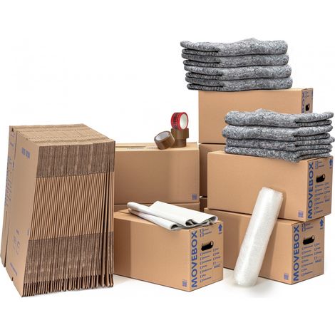 Umzugsset 4-5 Zimmer Wohnung Umzugskartons Packseide Luftpolsterfolie Klebeband Umzugsdecken (1/5)