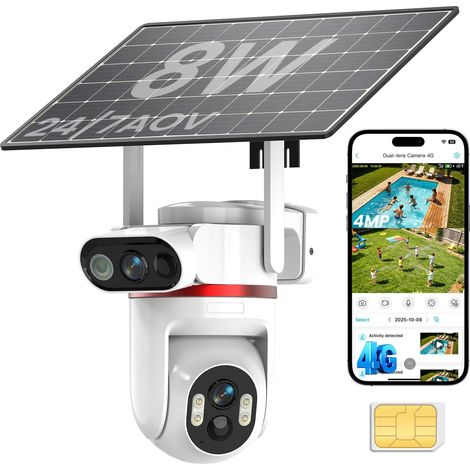 4G Camera Surveillance Solaire Exterieure, Double 4MP (1/5)