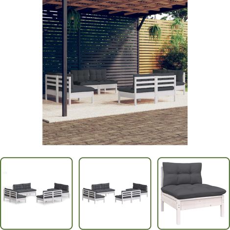 Terrassensofa -  8-tlg. Garten-Lounge-Set mit Anthrazit Kissen Kiefernholz (1/5)