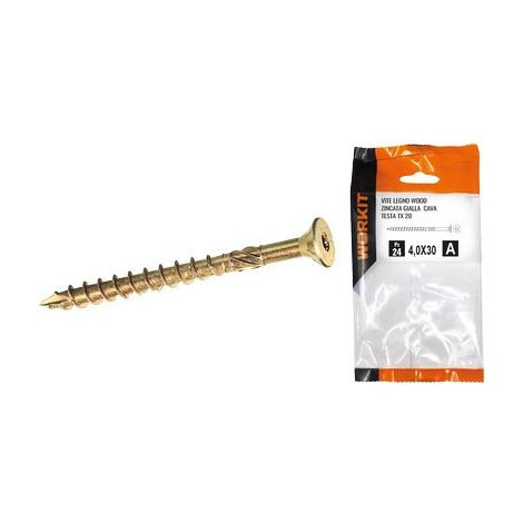 VITE LEGNO WOOD SELF WORKIT - ZINCATA GIALLA CAVA TX20 MM 4,0X30 CF=PZ 24- 5 confezioni