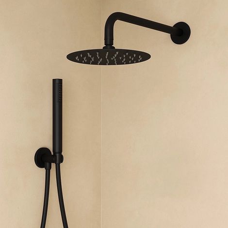 Exagonshop Set doccia soffione e doccetta in acciaio nero opaco