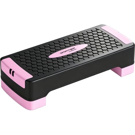 Planche de step réglable en hauteur, appareil de fitness aérobique à 2 niveaux (11/16 cm), 2 bandes de résistance, tapis antidérapant, rose (1/5)
