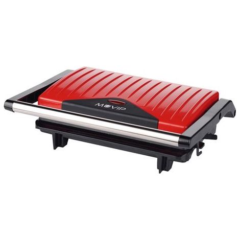 Muvip piastra grill in acciaio inox per panini 750w - piastra superiore inclinabile - pressione uniforme - impugnatura cool-touch
