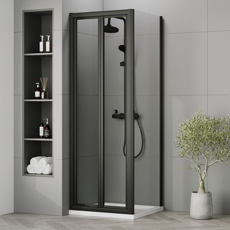 Nuie Rene Bi-Fold Shower Door 760mm Wide with Matt Black Profile - 4mm Glass