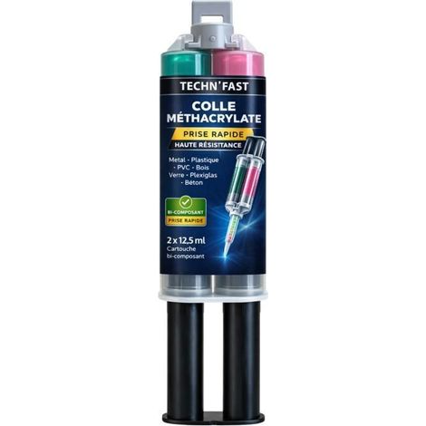 TECHN'FAST Colle méthacrylate bi-composant 2x12,5 ml – Prise 2 min – Résiste -40°/+180°C