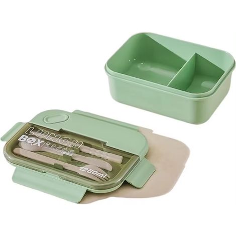 Boîte à lunch portable en plastique, 2 ou 3 compartiments, boîte bento avec couverts pour l'école, couvercle à charnière, compatible micro-ondes, grande capacité de 1250 ml, boîte bento hermétique pou (1/5)