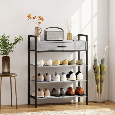 Porte-chaussures à 4 niveaux - métal - gris - panneau de particules - étagère de couloir pour jusqu’à 9 paires de chaussures - Qualité