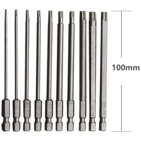 Jeu de 10 embouts longs pour tournevis et visseuse électrique Embout Torx Long en Acier Allié au Chrome Vanadium 75mm Embout Visseuse Long Antirouille Jeu