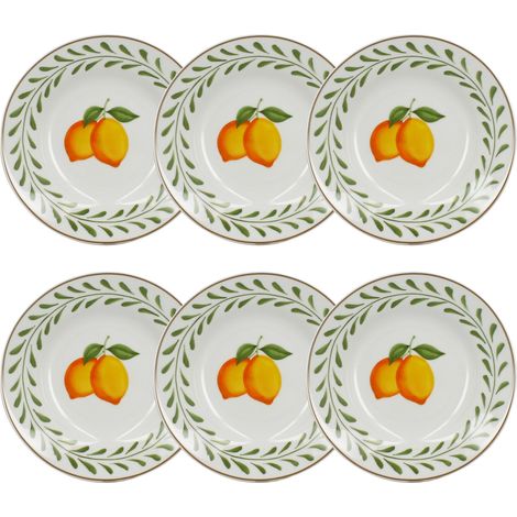 Lot de 6 assiettes creuses en porcelaine, LEMON