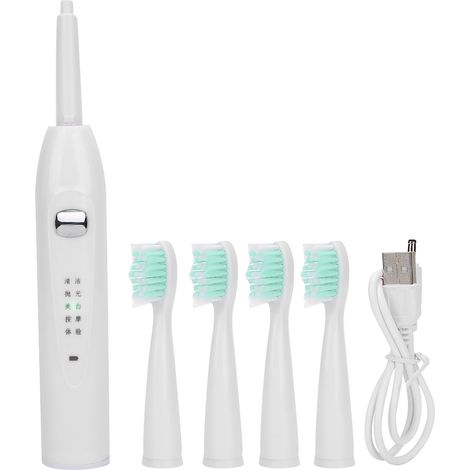 Brosse à dents électrique ultrasonique rechargeable USB pour adultes, étanche, poils souples, blanc (1/5)
