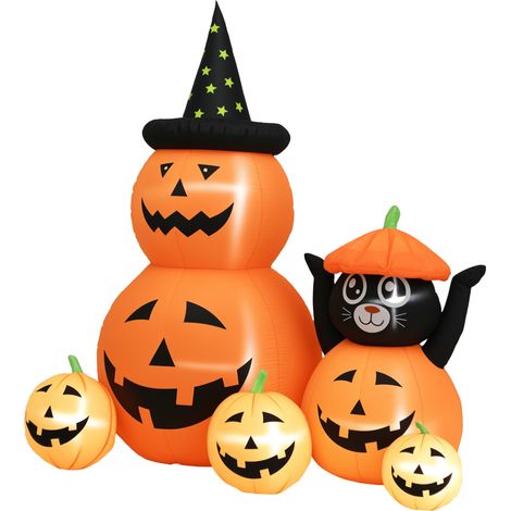 Citrouille gonflable orange 160x100x180 cm avec chat à 6 pattes LED IP44 et gonfleur, décoration extérieure design sobre pour Halloween pratique et lumineuse (1/5)