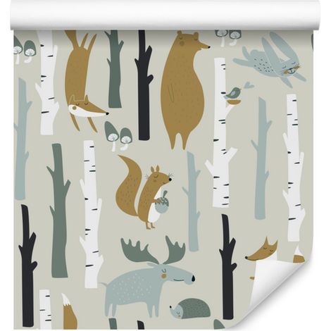 Bellissima carta da parati con animali del bosco per soggiorno e camera da letto, 50x1000 cm (1/5)