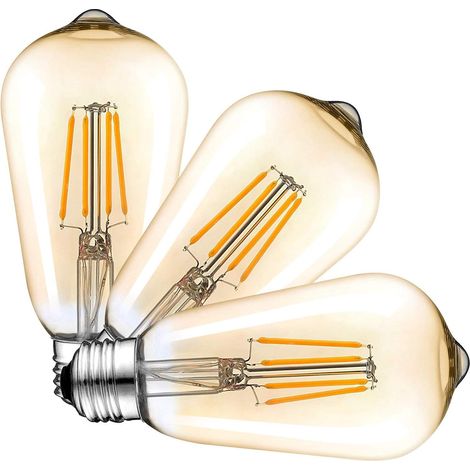 Ampoule LED Edison à intensité variable, 6 W 600 lm Vintage LED Filament Ampoule E27 Edison Lampe à vis 2500-2700 K Blanc chaud, 60 W équivalent à incandescence, teinte or ambre Lot de 3 (1/5)