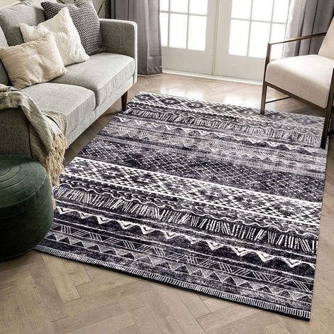Teppich Kurzflor Rutschfest Schwarzweiß 200 x 250 cm Rechteckig (1/5)