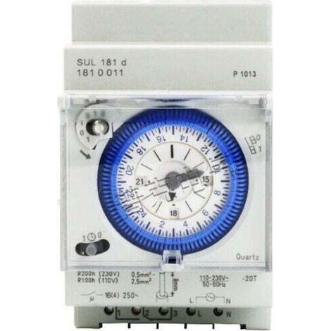 [NON UTILIZZATO] Interruttore orario meccanico bidirezionale 24 ore per montaggio su guida DIN – 250 V CA – 16 A – Riserva di carica – Installazione rapida – SUL 181 D