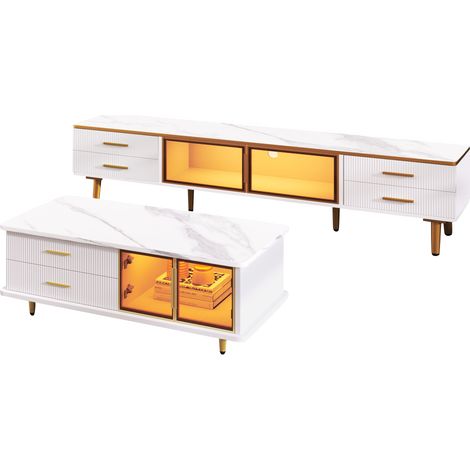 GagaEnsemble meuble TV et table basse marbre blanc et or (1/5)