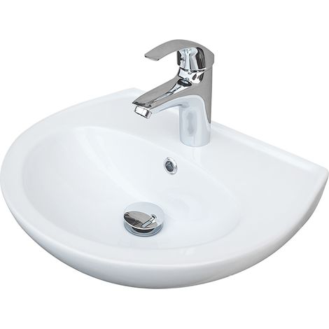 Waschbecken Heide Weiß Keramik mit Hahnloch & Überlauf – zeitlos elegantes Wandwaschbecken für Bad & Gäste-WC Waschbecken Heide Weiß Keramik mit Hahnloch & Überlauf – zeitlos elegantes Wandwaschbecken (1/5)