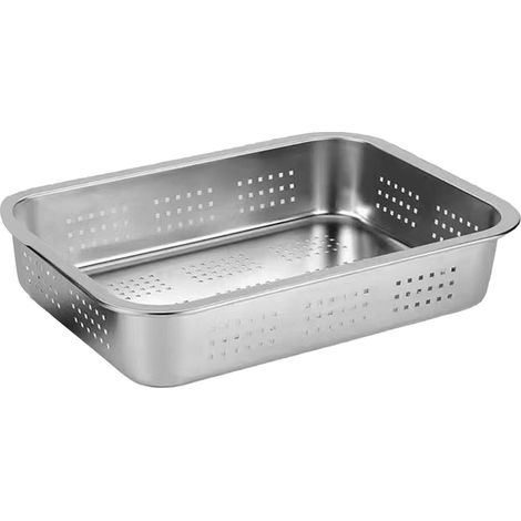 Rechteckiges Abtropfbecken aus Edelstahl, Gemüsewasch- und Trockensiebkorb, Küchenhelfer (1/5)