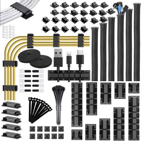 Kit per la gestione dei cavi - Include canaline portacavi, clip per cavi autoadesive e fascette per cavi - fascette autobloccanti - kit per la gestione dei cavi di alta qualità - adatto per TV, comput (1/5)