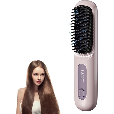 Brosse Lissante Sans Fil, Rechargeable, 160-200°, Violet, 3 Températures, Cheveux, Rapide, Salon, Compact, LED (1/5)