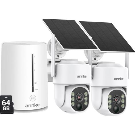 Telecamera di sicurezza solare, risoluzione 4MP, Wi-Fi dual-band, batteria da 9000mAh, confezione da 2, batteria da 64GB (1/2)