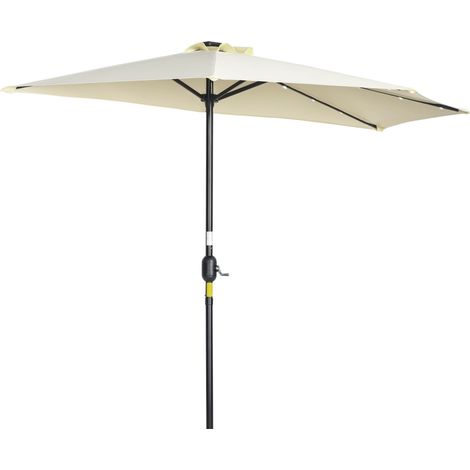 Beyamis Sonnenschirm, Terrassenschirm, halbkreisförmig, mit Solarpanel, 20 LEDs, Handkurbel, beige, 2,70 x 1,35 x 2,40 m