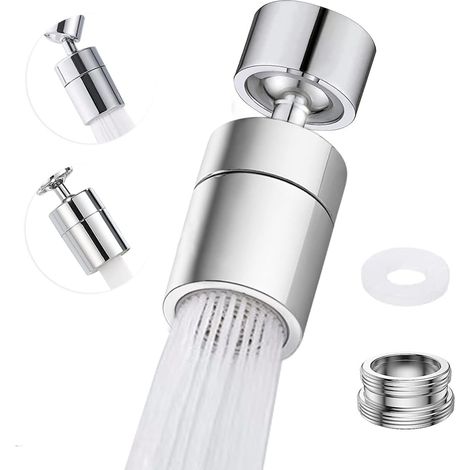 Schwenkbarer Luftsprudler für Küchenarmaturen, universelle 360° schwenkbare Küchenarmaturdüse, Luftsprudler mit 2 Modi, für M22- oder M24-Armaturen für Küche/Bad (Silber)