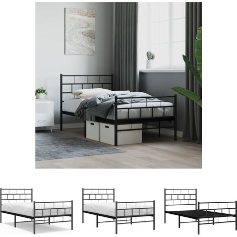 The Living Store Bettgestell mit Kopf- und Fußteil Metall Schwarz 100x200 cm - Betten & Bettgestelle (1/5)