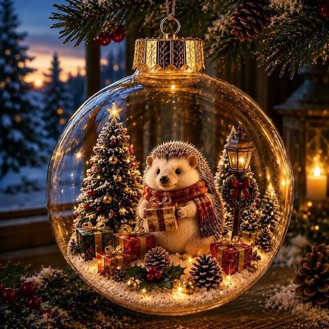 Nouvelle décoration de Noël portable en cristal avec des animaux -- Boule de cristal de Noël - C --