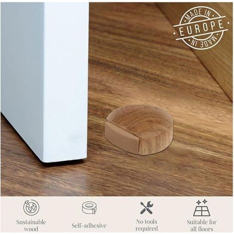 Set di 6 fermaporta adesivi in legno per pavimenti e parquet - Fermaporta adesivo (rovere naturale) (1/4)