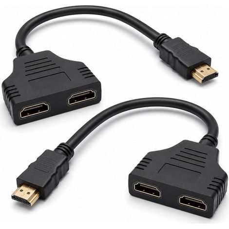 2 Pièces Adaptateur Répartiteur HDMI, 1080P Adaptateur HDMI Double HDMI Adaptateur HDMI Splitter 1 Entrée Vers 2 Sorties, Splitter HDMI 2 Sorties Commutation 2 Écrans, Repartiteur HDMI Pour HDTV HD (1/5)