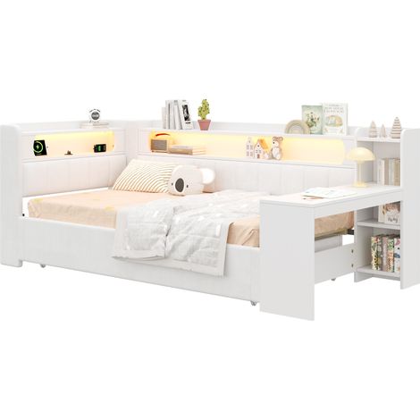 Letto estraibile 90x200 cm in MDF bianco modulare con scrivania FloraGrace (1/5)