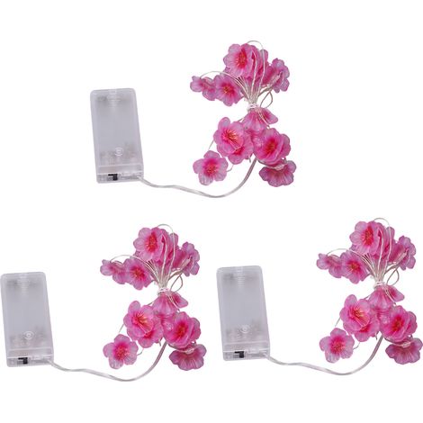 Lot de 3 guirlandes lumineuses décoratives à LED, motif fleurs de cerisier, fonctionnant sur piles basse tension, rose, pour la maison, l'hôtel, le restaurant ou les fêtes. (1/5)