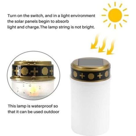 Bougie Solaire Blanche Pour Tombes Éclairage LED Cimetière Lumière Extérieure 1 Pièce
