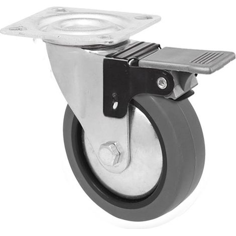 Roue de Mobilier 60mm Caoutchouc Gris avec Plaque de Frein 50kg (1/2)