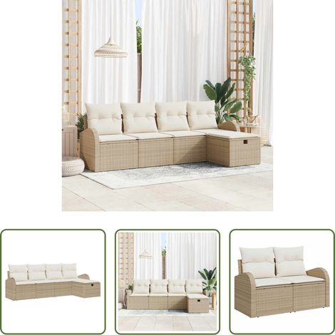 vidaXL Banc de jardin - Ensemble de canapé de jardin 5 pcs Beige Poly rotin (1/5)