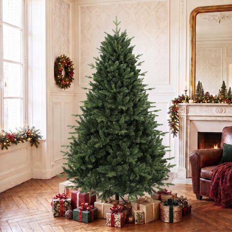 Sapin artificiel réaliste vert, pied métallique stable inclus, montage rapide, pour maison et bureau (1/5)
